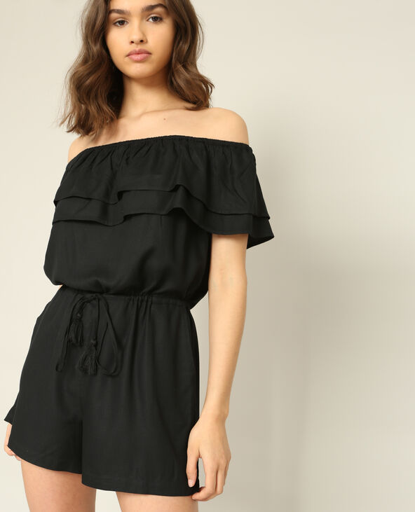 Combishort à col bardot noir - Pimkie