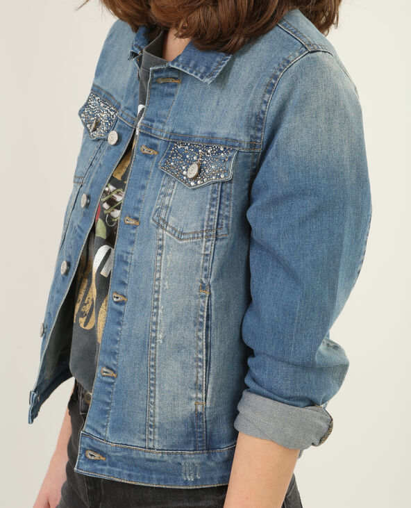 Veste en jean strass bleu - Pimkie