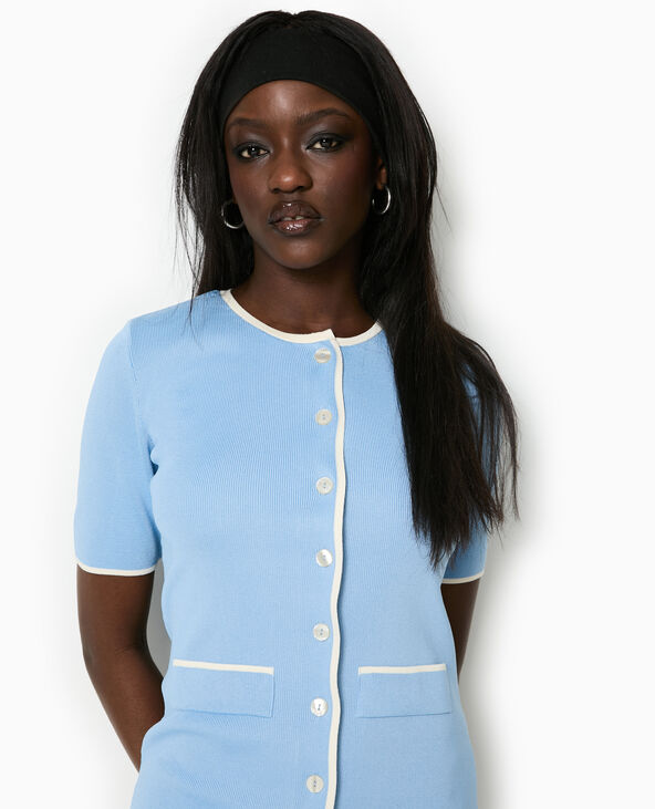 Robe courte boutonnée en maille bleu - Pimkie