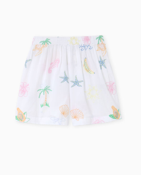 Short en voile de coton brodé blanc - Pimkie
