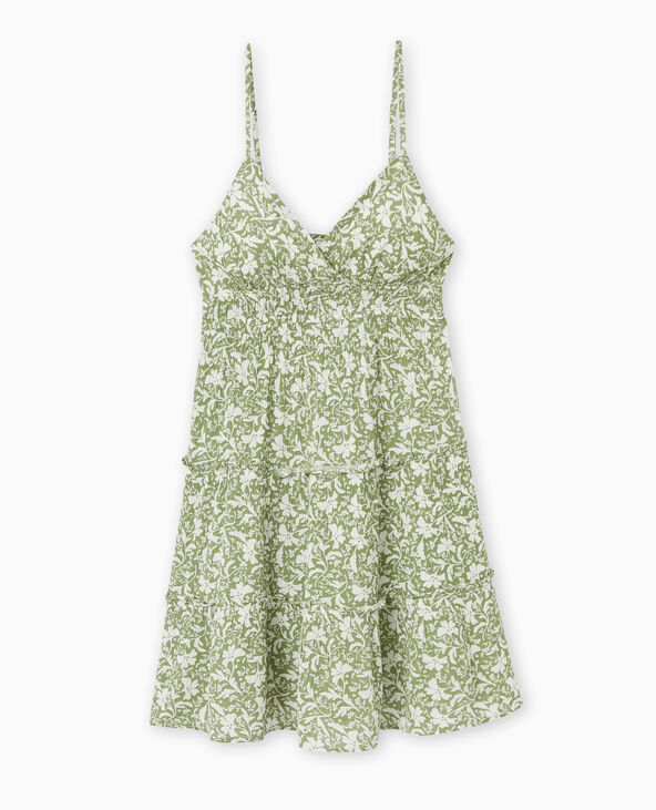 Robe courte à bretelles avec petits volants vert - Pimkie