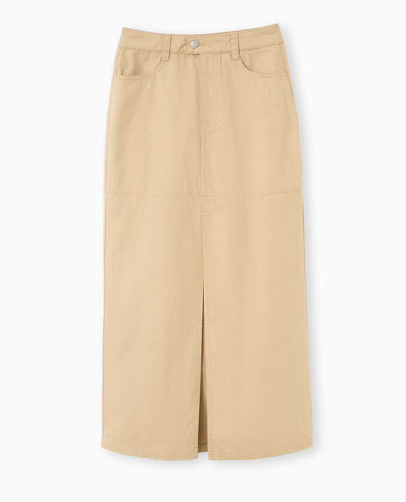 Jupe longue en toile avec fente beige - Pimkie