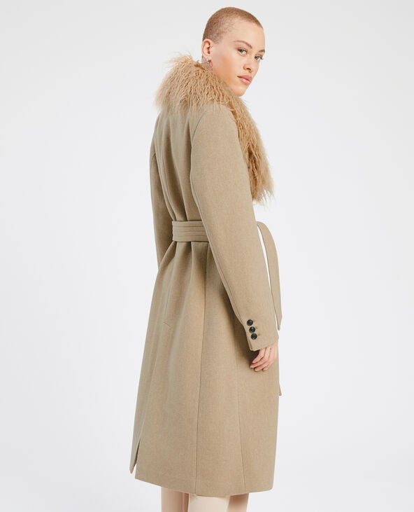 Manteau long col fausse fourrure marron - Pimkie