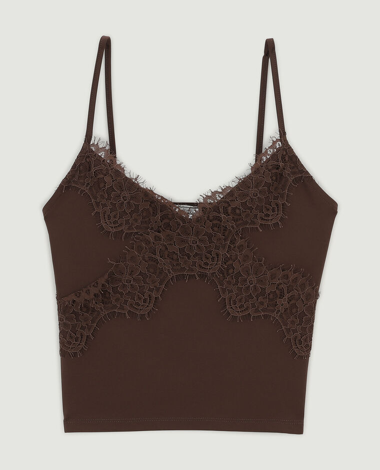 Débardeur court avec dentelle marron - Pimkie