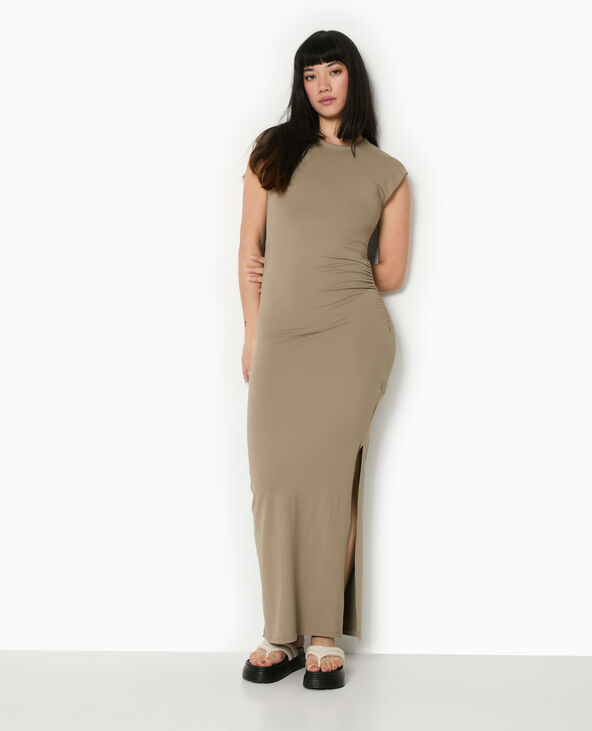 Robe longue sans manches avec fronces vert kaki - Pimkie
