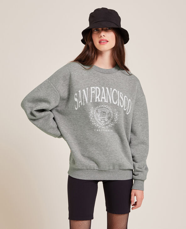 Sweat col rond gris chiné - Pimkie