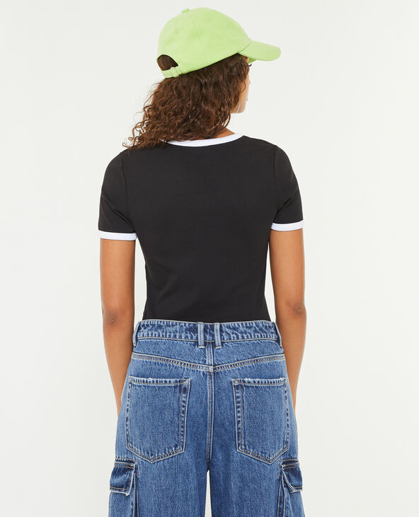 T-shirt manches courtes avec bords contrastés noir - Pimkie