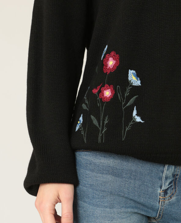 Pull à broderies noir - Pimkie
