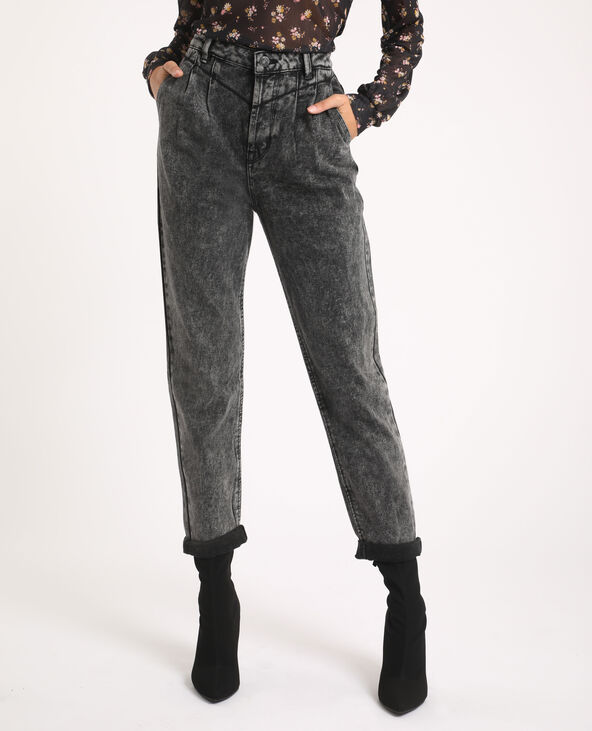 Jean mom acid wash gris foncé - Pimkie