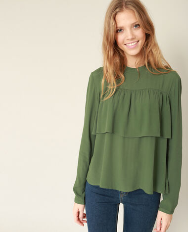 Blouse volantée vert foncé - Pimkie