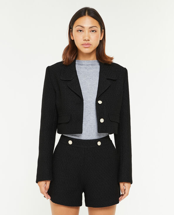 Veste courte effet tweed noir - Pimkie