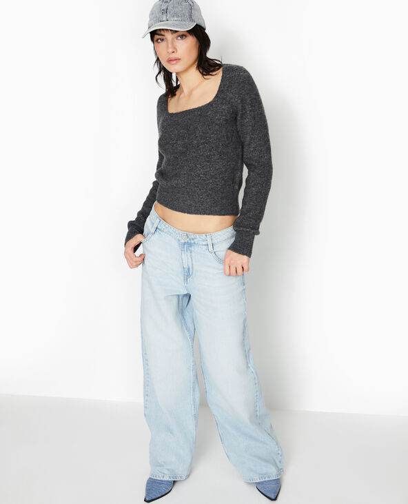 Pull en maille encolure carrée gris foncé - Pimkie