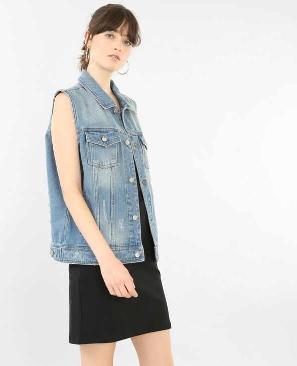 Veste en jean sans manche noir best sale