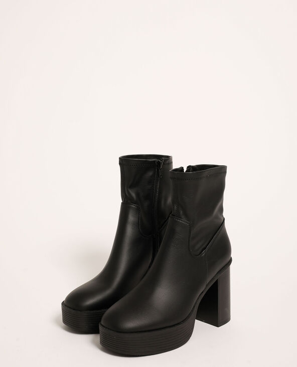 Bottines plateformes en simili cuir noir - Pimkie