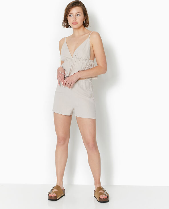 Short en gaze de coton avec lien coulissé gris clair - Pimkie