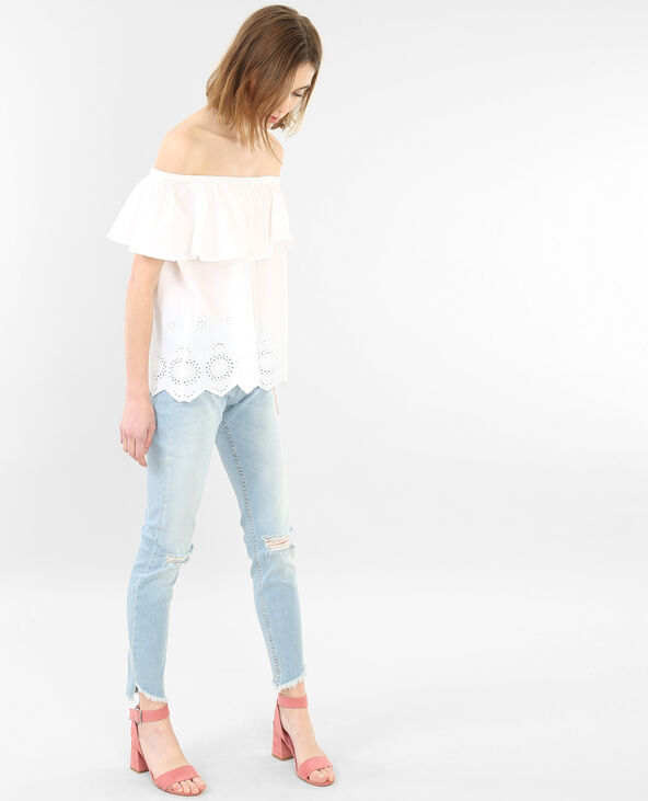Blouse col bardot brodée blanc - Pimkie