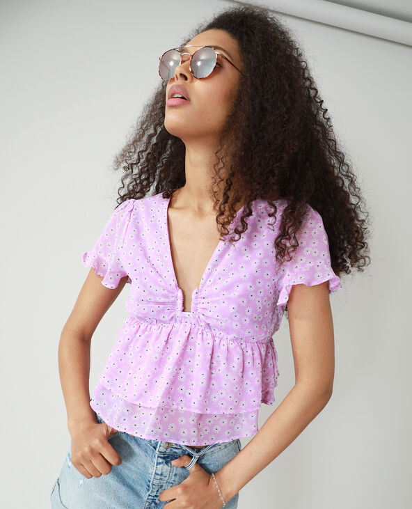 Blouse volantée et fleurie violet - Pimkie
