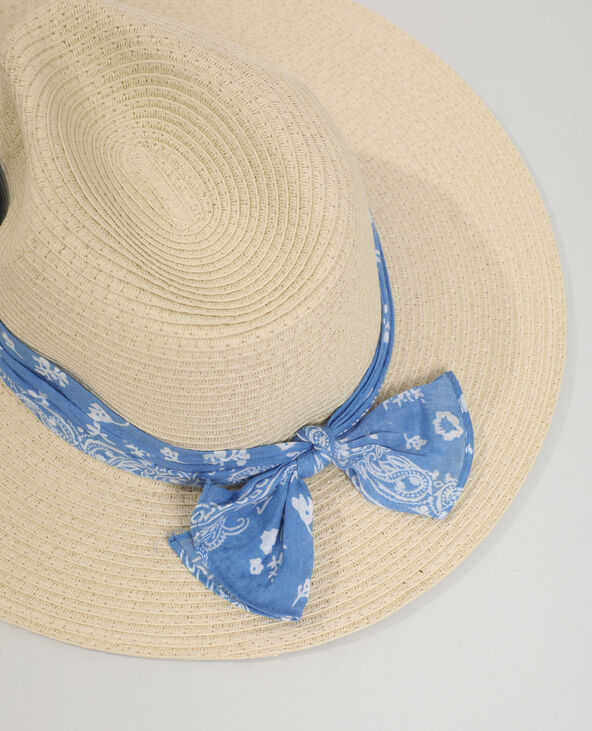 Chapeau de paille avec bandana beige - Pimkie