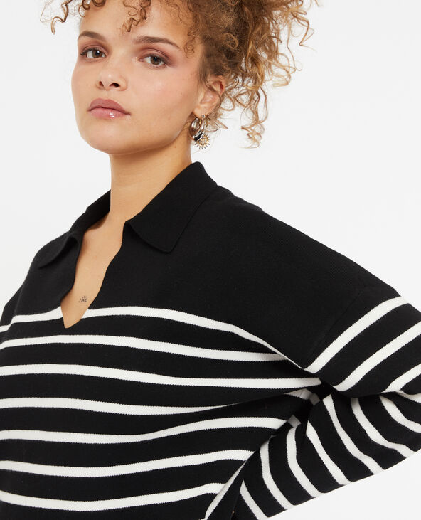 Pull rayé col polo noir - Pimkie