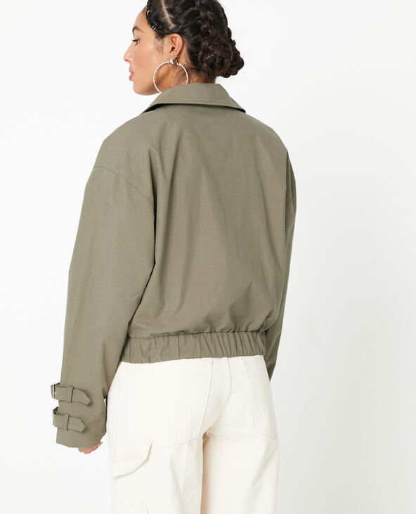 Veste zippée courte avec col vert kaki - Pimkie