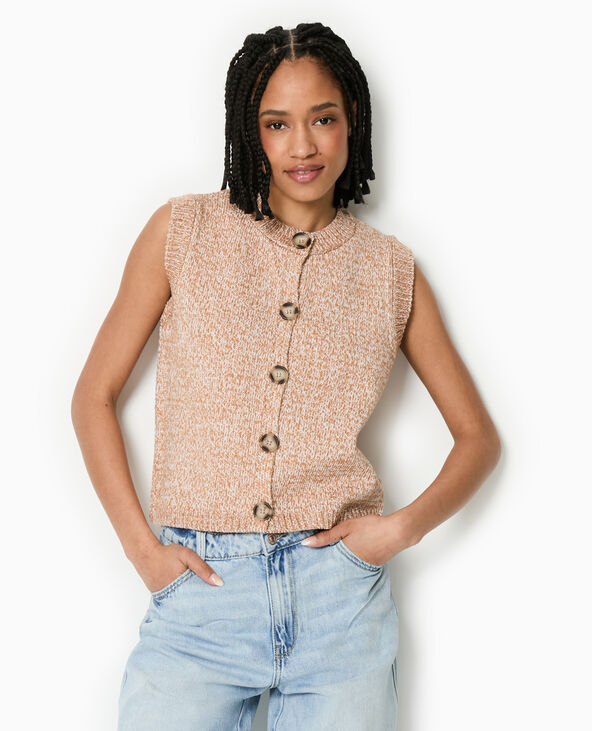 Gilet sans manches en maille moulinée taupe - Pimkie