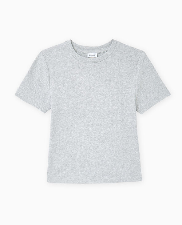 T-shirt court en maille côtelée gris chiné - Pimkie