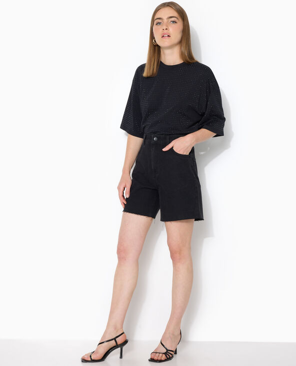 Short en jean taille haute avec bas coupés noir - Pimkie