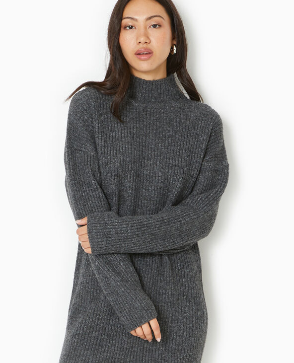 Robe courte en maille côtelée gris foncé - Pimkie