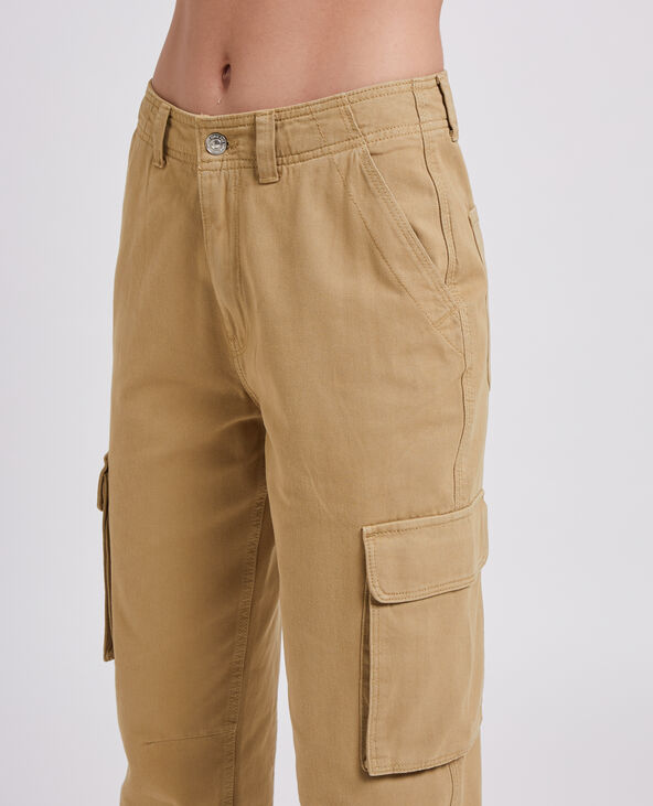 Pantalon droit cargo taille haute camel - Pimkie