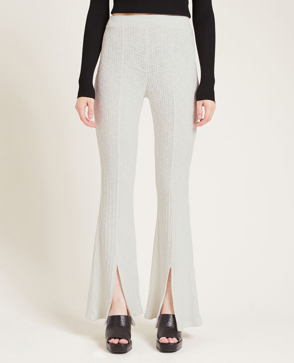Pantalon flare en maille côtelée écru - Pimkie
