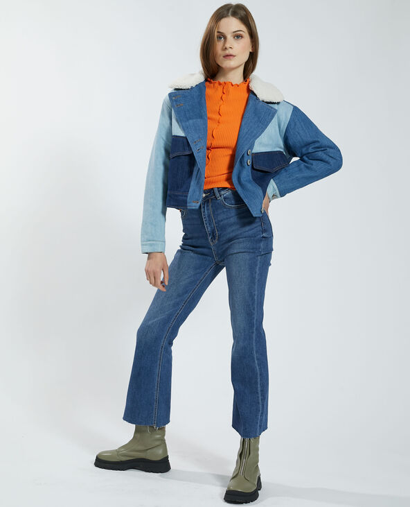 Veste tricolore en jean matelass e