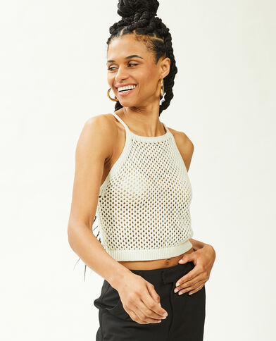 Top en maille ajourée bretelles croisées beige - Pimkie