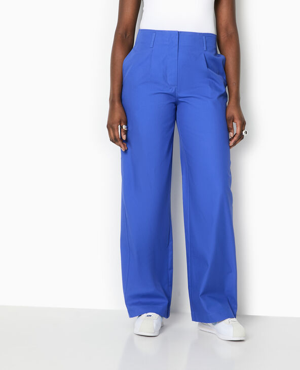 Pantalon en toile taille haute avec pinces bleu marine - Pimkie