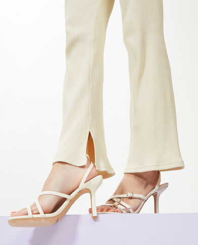 Pantalon flare en maille côtelée beige - Pimkie