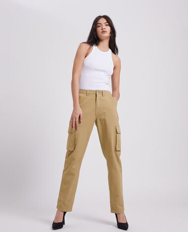 Pantalon droit cargo taille haute camel - Pimkie
