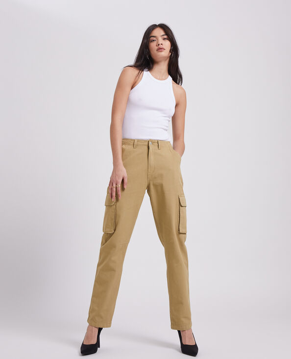 Pantalon droit cargo taille haute camel - Pimkie