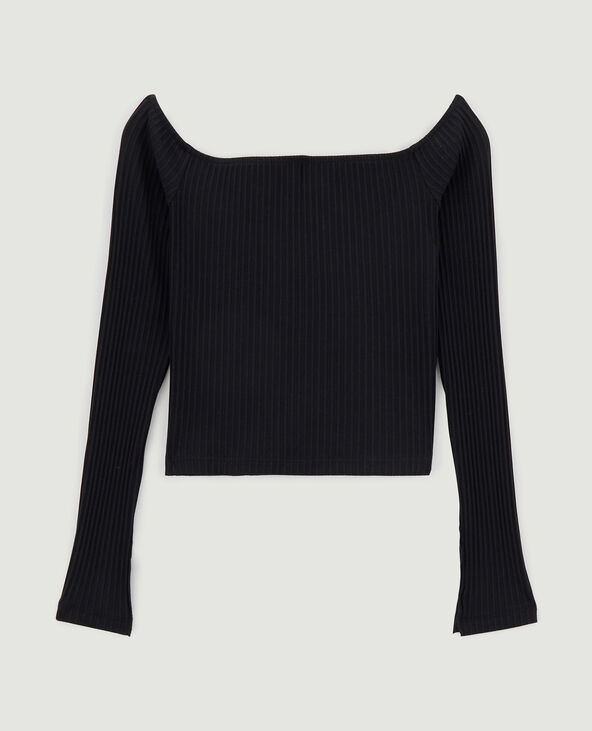 Top épaules dénudées maille côtelée noir - Pimkie