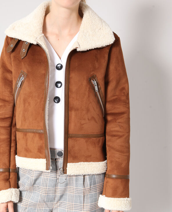 Blouson biker en fausse fourrure camel - Pimkie