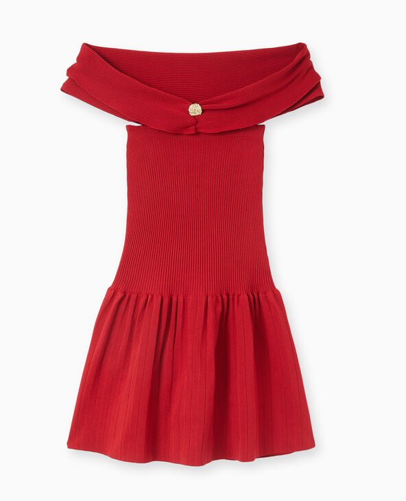Robe courte patineuse en maille côtelée rouge - Pimkie