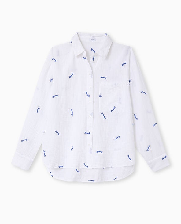 Chemise en gaze de coton avec broderies Amour blanc - Pimkie