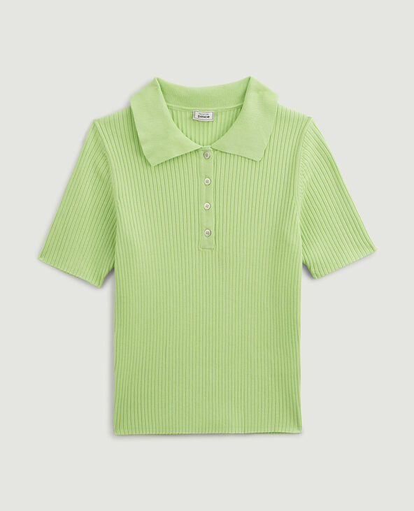 T-shirt côtelé col polo vert anis - Pimkie