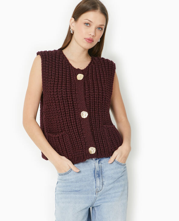 Gilet sans manches grosses mailles bordeaux - Pimkie
