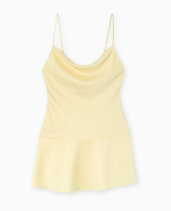 Robe courte en tissu satiné col bénitier jaune - Pimkie