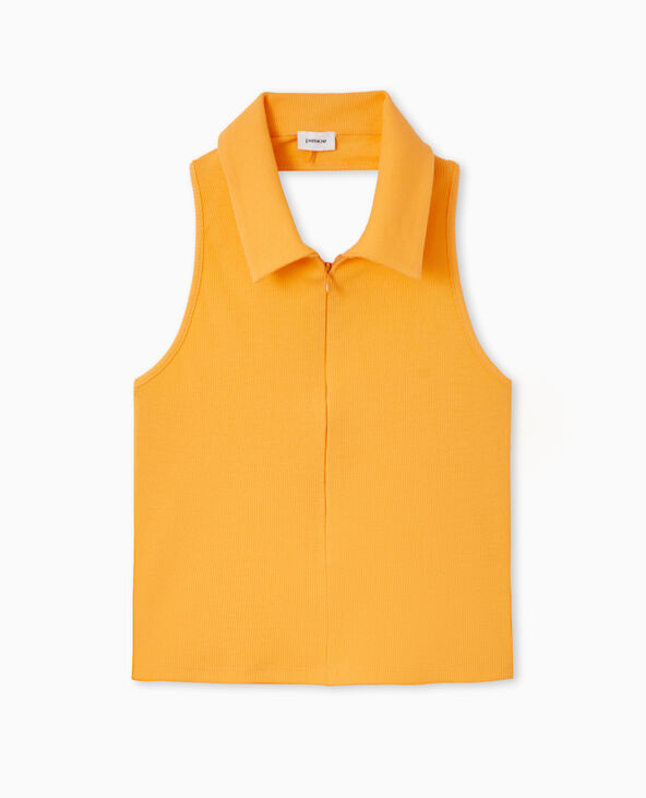 Top dos-nu col polo zippé orange - Pimkie