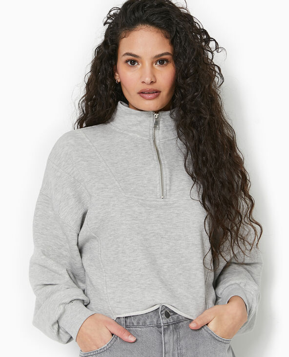Sweat zippé cropped gris chiné - Pimkie
