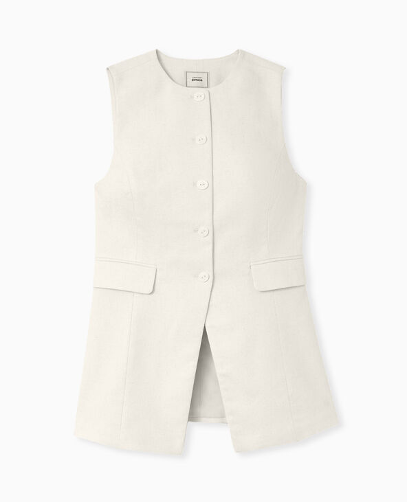 Veste longue sans manches avec lin blanc - Pimkie