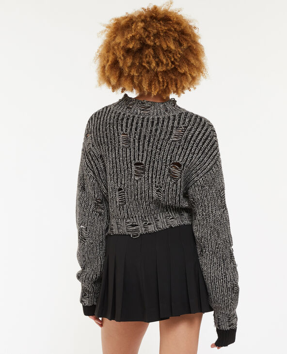 Pull maille effet destroy noir - Pimkie