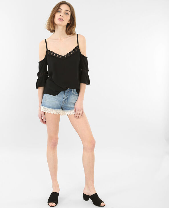 Top à manches peekaboo noir - Pimkie