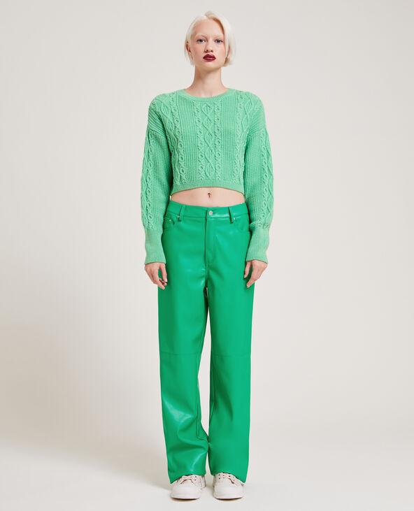 Pantalon droit en simili cuir vert olive - Pimkie