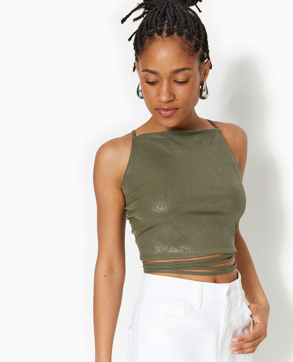 Top cropped dos-nu avec lurex vert kaki - Pimkie